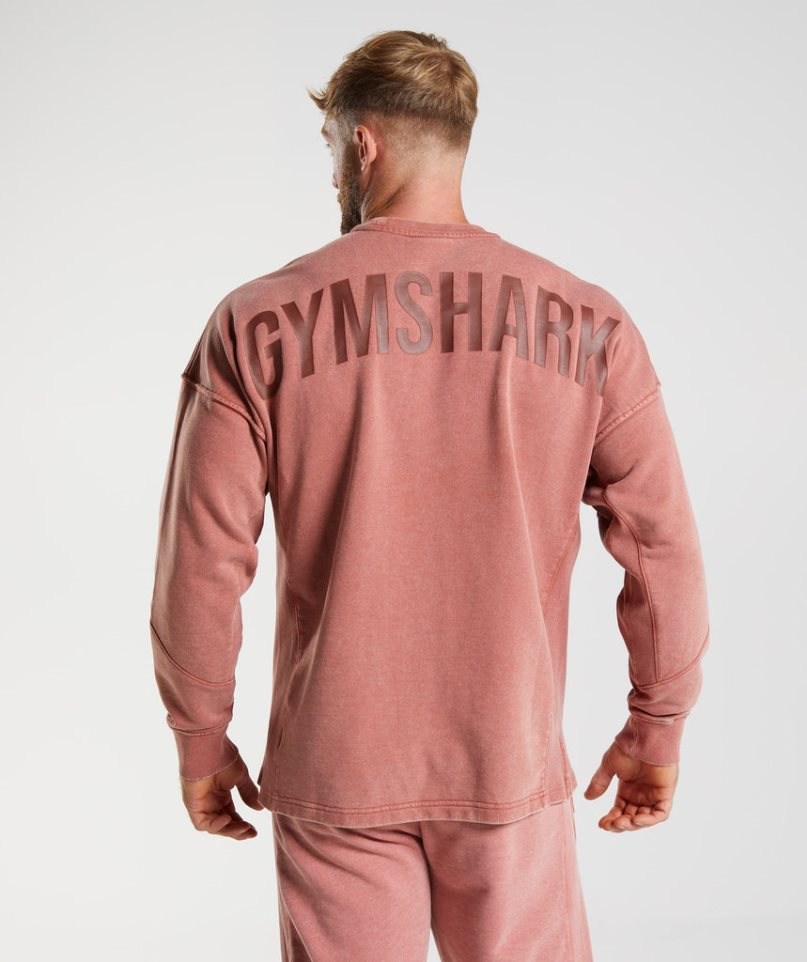 Men\'s Gymshark Power Washed Crew Sweatshirts Rose | NZ 0GNXCA